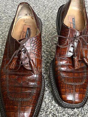 Florsheim Bordetta Brown Crocodile Print Leather Lace Up Dress Shoes Mens 10.5D